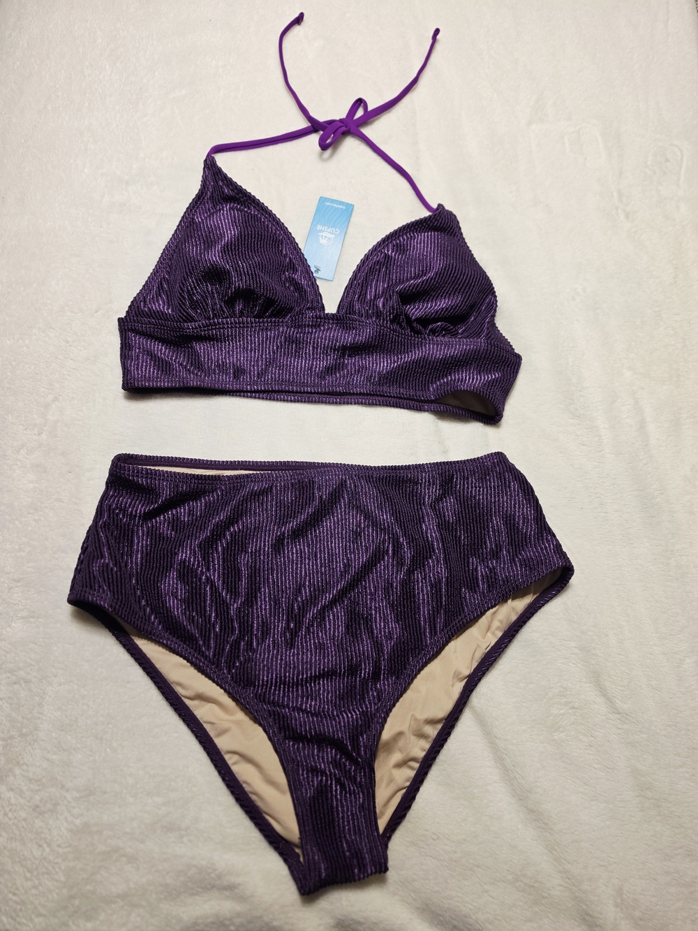 Cupshe Purple Ribbed High-Waist Bikini Set
